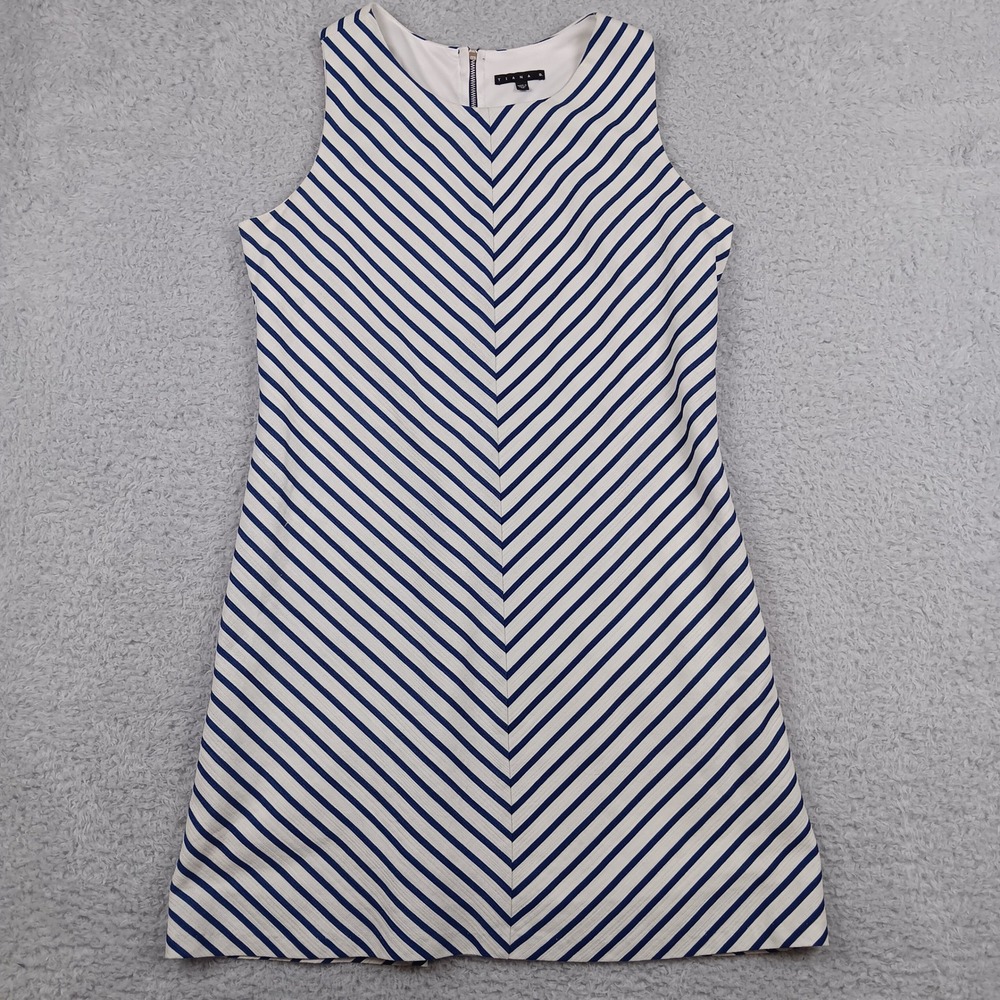 Tiana B. Shift Dress Woman 14 Blue White Striped Chevron Sleeveless CA55057